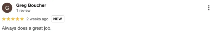 5-star Google review from Greg Boucher