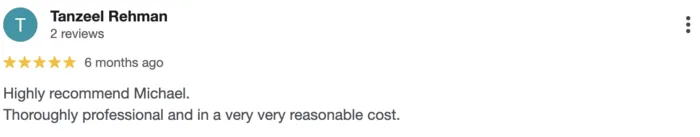 5-star Google review from Tanzeel Rehman