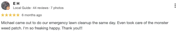 5-star Google review from E H