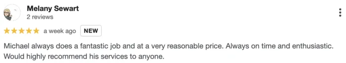 5-star Google review from Melany Sewart