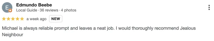 5-star Google review from Edmundo Beebe